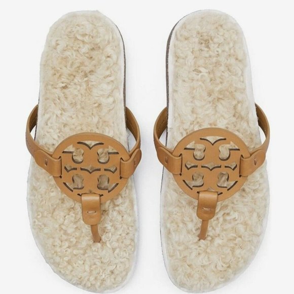 Tory Burch Shoes - New Tory Burch MILLER CLOUD Cork Shearling Leather Sandals Caramel Size 5 ($268)